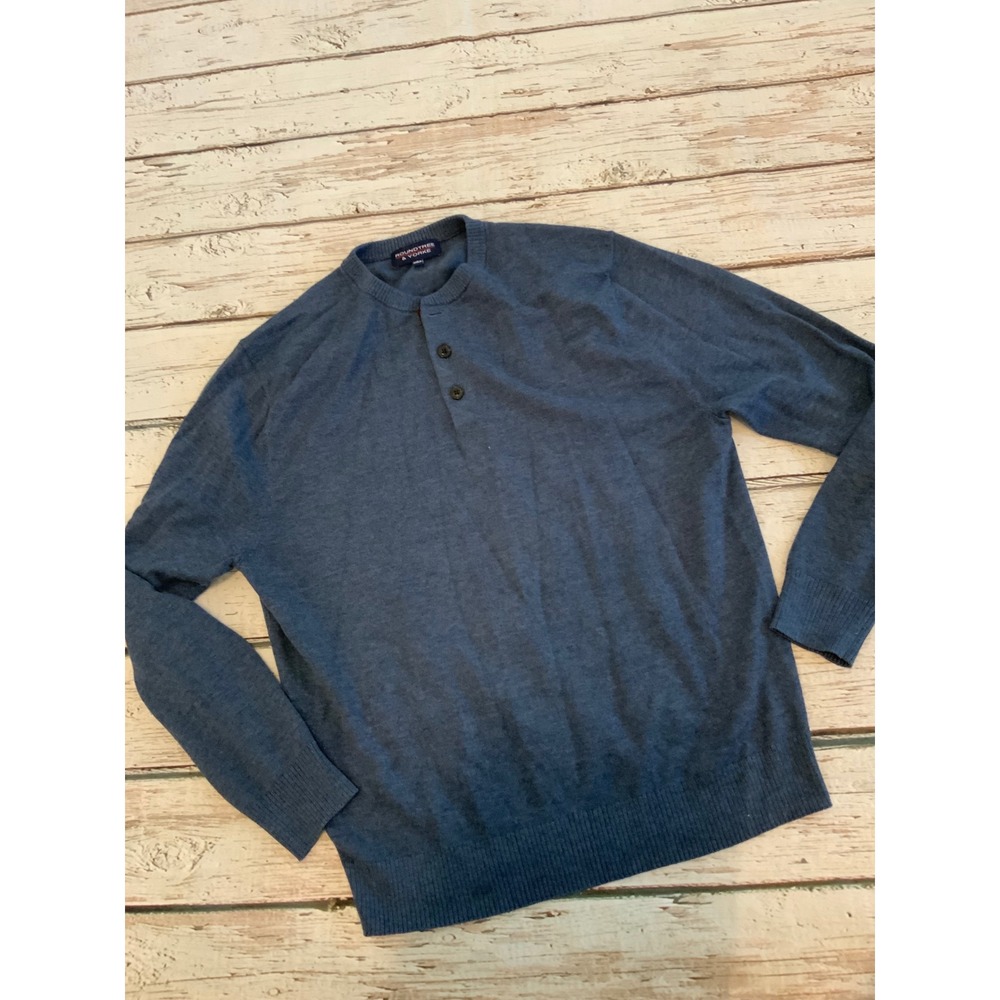 Roundtree & Yorke Mens Large Blue Cotton Blend Long Sleeve Henley Sweater L